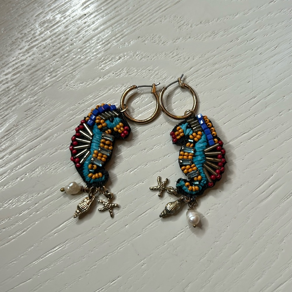 J Crew Seahorse beaded earrings